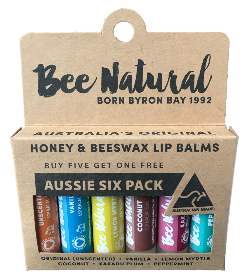 AUSSIE SIX PACK LIP BALMS (5+1 Free) Bee Natural